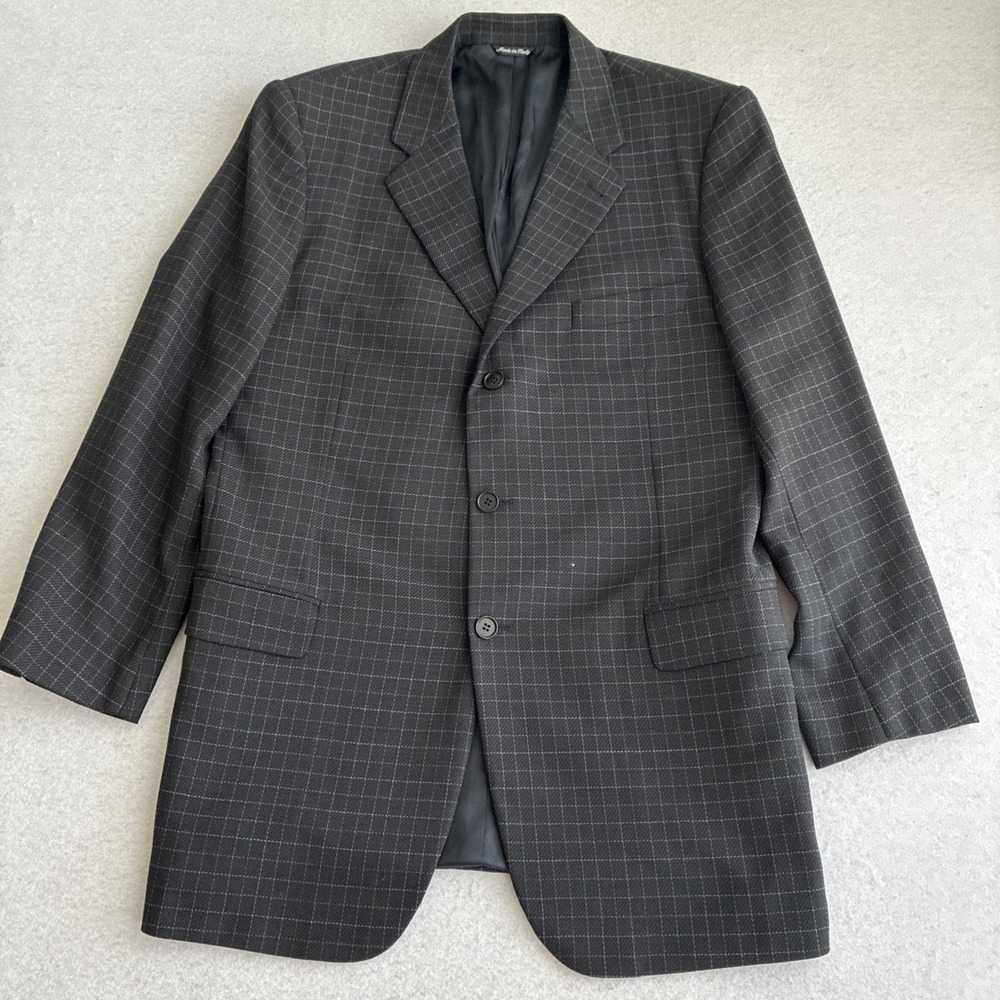 Zanella Men's Black Check Wool Blazer 44L Sport Coat Suit Jacket Office